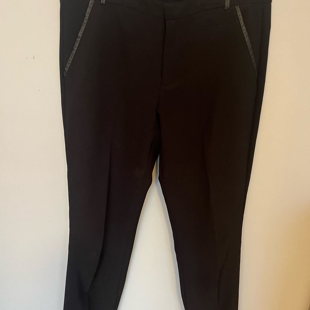 Zara Black Slim Fit Pants with faux leather trim. Size L.